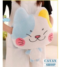 Bộ chăn gối du lịch hình con mèo xanh trắng mặt cười đáng yêu 3in1